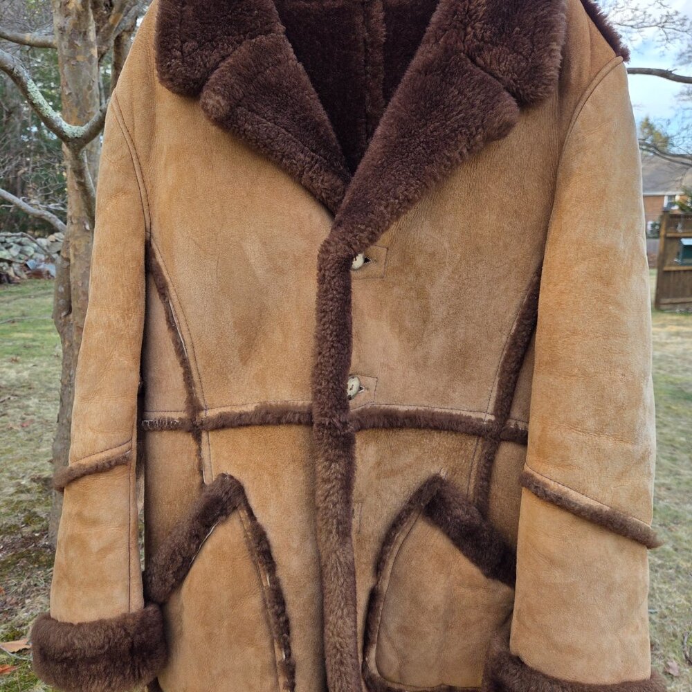 Wilson’s Vintage Tan Suede Shearling Rancher Jacket, Men’s Size 44